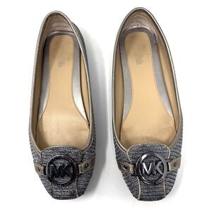 Michael Kors Fulton Ballerina Flat Womens Sz 7 Signature Silver Gold Sparkle Moc